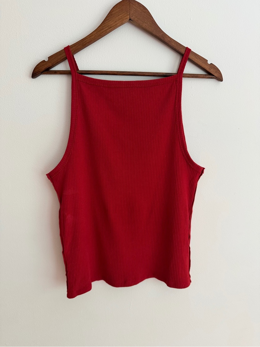 Free People We The Free Wide Ribbed Square High Neck Tank Top Rust Brick Red L